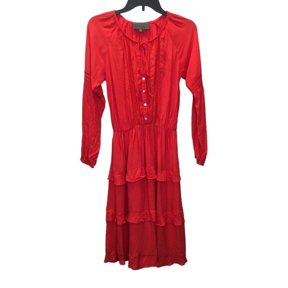 Anthropologie Dress Size Small Red Boho Western Sunday in Brooklyn Tiered Ruffle - Picture 4 of 8